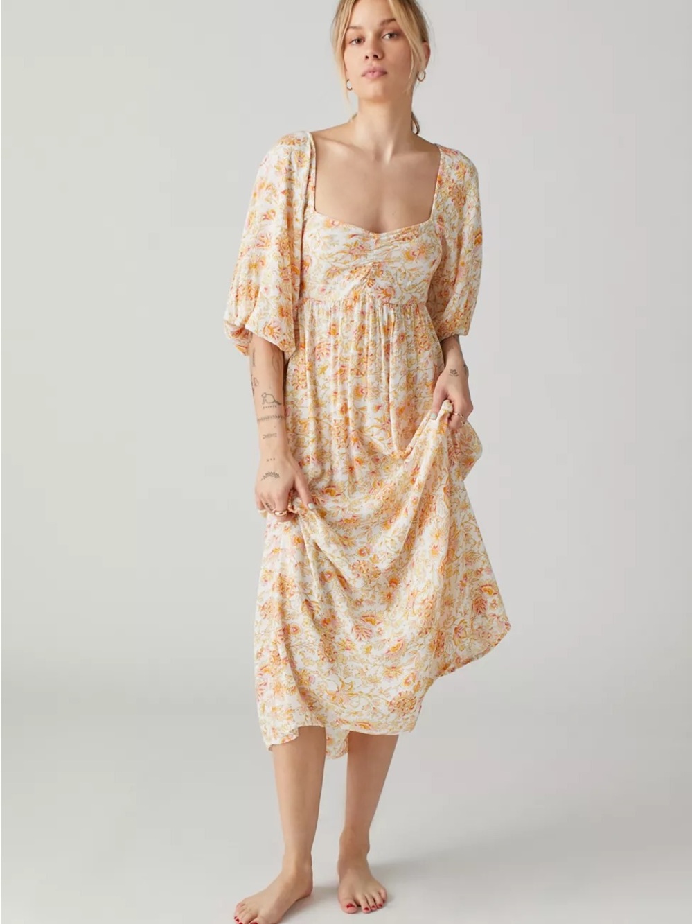 Billabong Cream Midi Dress with Yellow Floral Print